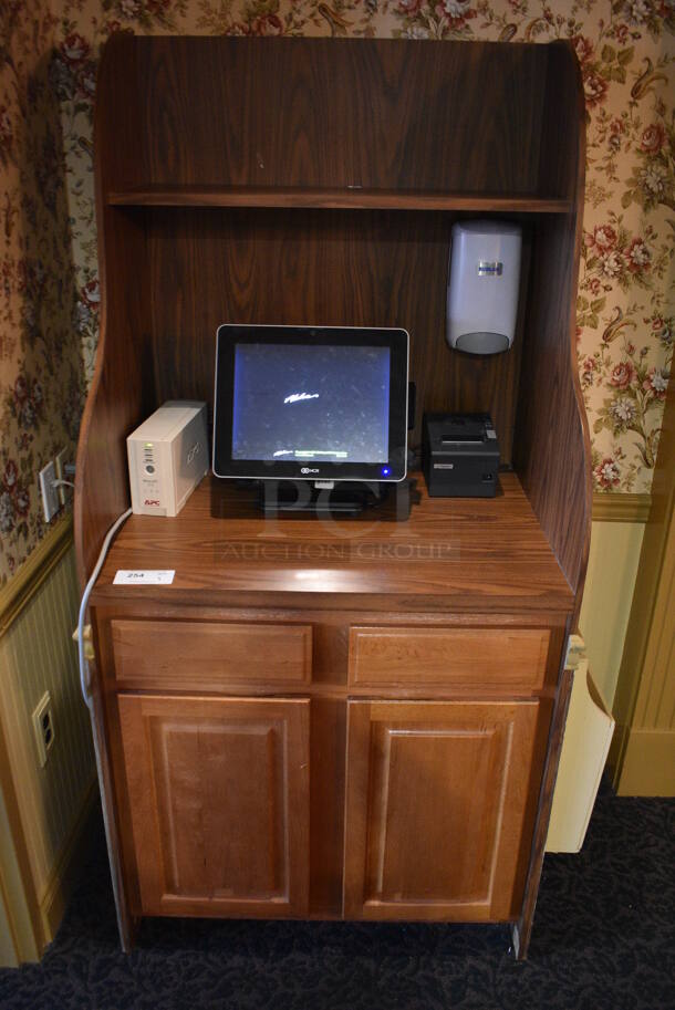 Wooden Cabinet w/ 2 Drawers, 2 Doors and Over Shelf. Does Not Include Contents. 39x26x72. (buffet - drink station) - Image 1 of 6