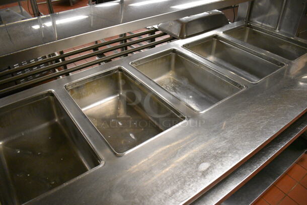 Stainless Steel Commercial Electric Powered 5 Bay Steam Table w/ 2 Plate Return Chutes, Double Over Shelf, Warming Strip and Under Shelf on Commercial Casters. 88.5x45x63. Unit Was In Working Condition When Restaurant Closed. (kitchen) - Image 4 of 7
