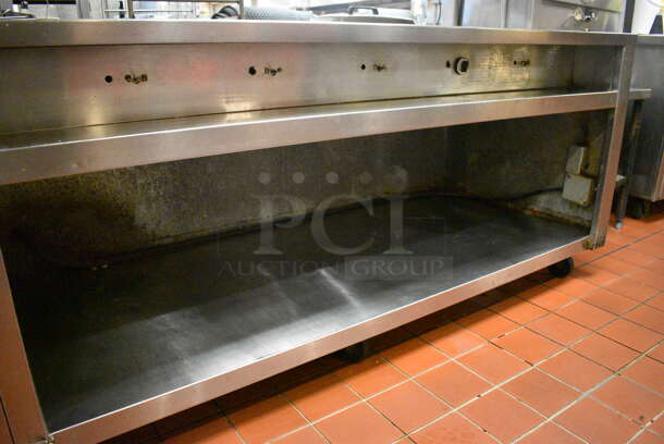 Stainless Steel Commercial Electric Powered 5 Bay Steam Table w/ 2 Plate Return Chutes, Double Over Shelf, Warming Strip and Under Shelf on Commercial Casters. 88.5x45x63. Unit Was In Working Condition When Restaurant Closed. (kitchen) - Image 5 of 7