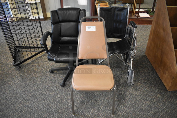 3 Various Items; Office Chair, Metal Chair and Wheelchair. Includes 17x19x36. 3 Times Your Bid! (garden center)