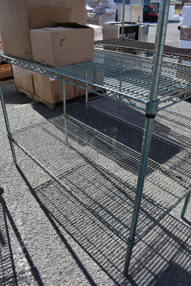 Chrome Finish 4 Tier Shelving Unit w/ Contents. BUYER MUST DISMANTLE. PCI CANNOT DISMANTLE FOR SHIPPING. PLEASE CONSIDER FREIGHT CHARGES. 54x24x79. (warehouse)  - Image 3 of 4