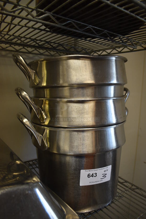 3 Stainless Steel Cylindrical Drop In Bins. 1 w/ Handle and 2 w/ Handles. 16x13x13. 3 Times Your Bid! (drop in bin kitchen) - Image 2 of 3