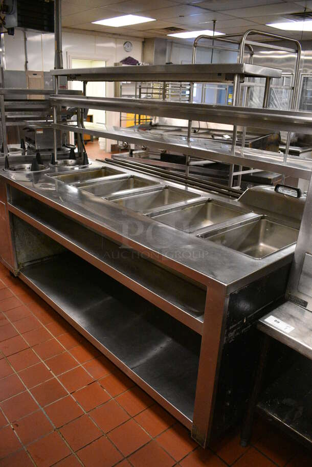 Stainless Steel Commercial Electric Powered 5 Bay Steam Table w/ 2 Plate Return Chutes, Double Over Shelf, Warming Strip and Under Shelf on Commercial Casters. 88.5x45x63. Unit Was In Working Condition When Restaurant Closed. (kitchen) - Image 7 of 7