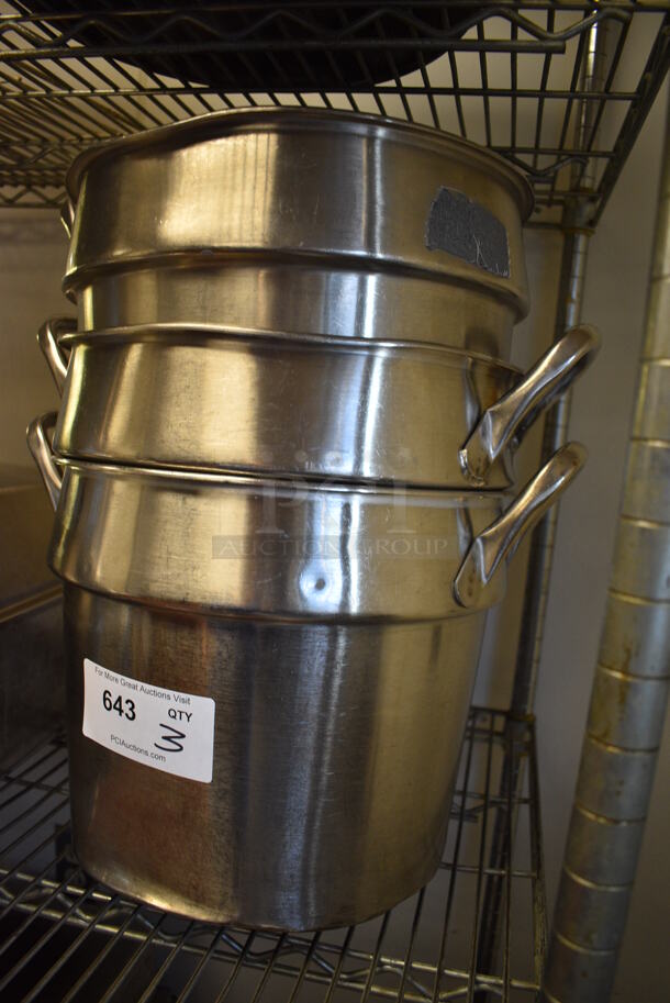3 Stainless Steel Cylindrical Drop In Bins. 1 w/ Handle and 2 w/ Handles. 16x13x13. 3 Times Your Bid! (drop in bin kitchen) - Image 3 of 3