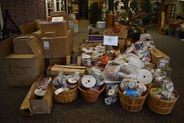 ALL ONE MONEY! Mega Lot of Various Items Including Ribbons! BUYER MUST REMOVE. (garden center)