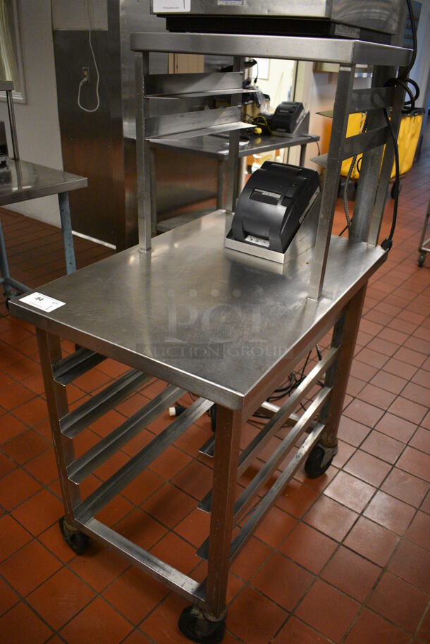 Stainless Steel Commercial Table w/ Lower Pan Rack and Over Shelf on Commercial Casters. Does Not Include Contents. 24x36x57.5. (kitchen) - Image 2 of 4