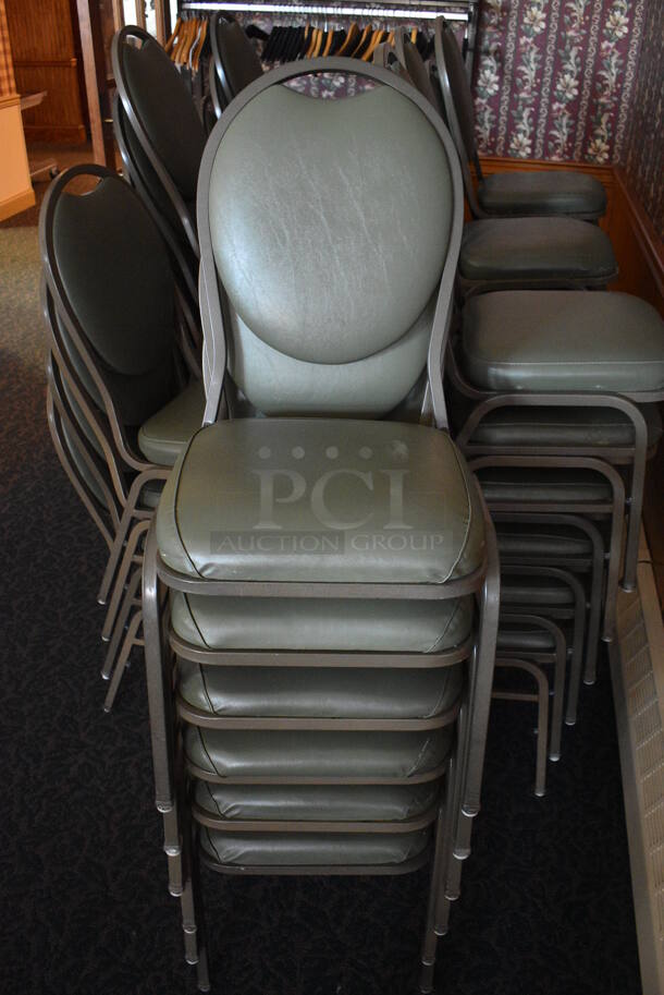 16 Green Stackable Banquet Chairs on Metal Frame. Stock Picture - Cosmetic Condition May Vary. 18x19x36. 16 Times Your Bid! (sunroom dining room) - Image 1 of 4