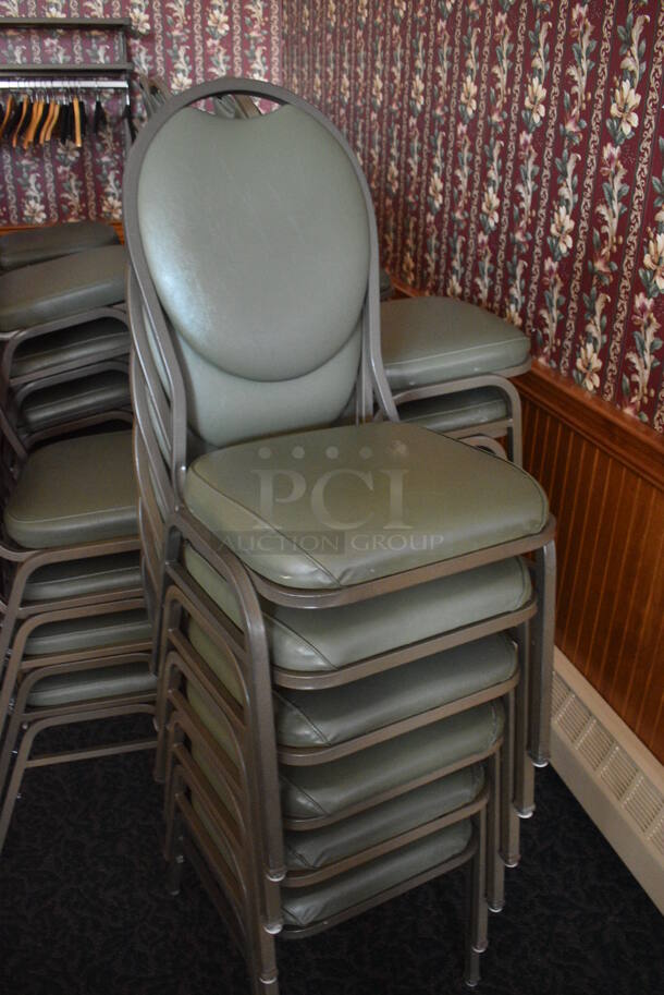 16 Green Stackable Banquet Chairs on Metal Frame. Stock Picture - Cosmetic Condition May Vary. 18x19x36. 16 Times Your Bid! (sunroom dining room) - Image 2 of 4