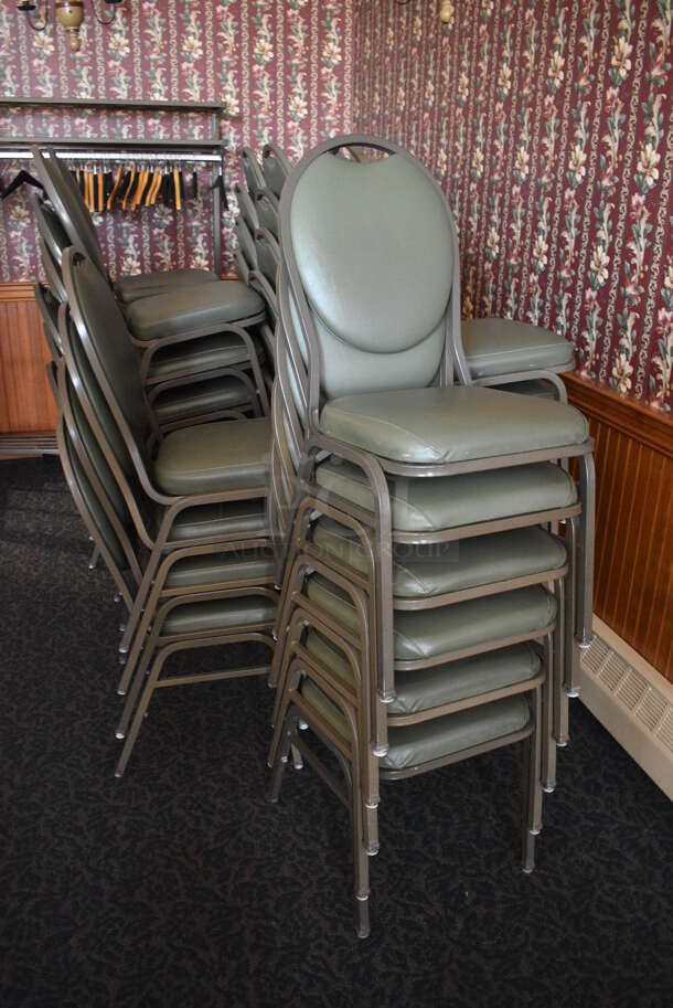 16 Green Stackable Banquet Chairs on Metal Frame. Stock Picture - Cosmetic Condition May Vary. 18x19x36. 16 Times Your Bid! (sunroom dining room) - Image 3 of 4