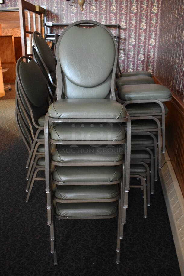 16 Green Stackable Banquet Chairs on Metal Frame. Stock Picture - Cosmetic Condition May Vary. 18x19x36. 16 Times Your Bid! (sunroom dining room) - Image 4 of 4