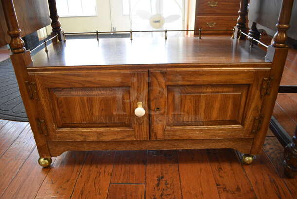 Wooden Table w/ 2 Doors and Under Shelf on Casters. 36x16x30. (gift shop) - Image 3 of 5