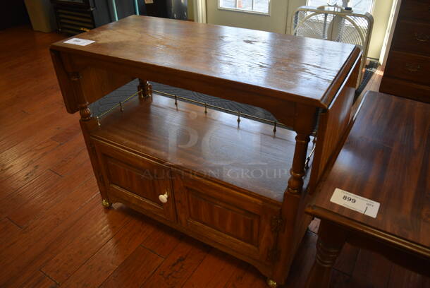 Wooden Table w/ 2 Doors and Under Shelf on Casters. 36x16x30. (gift shop) - Image 5 of 5