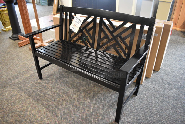 BRAND NEW! Achla Black Wooden Bench. 50x23x35. (garden center) - Image 3 of 5