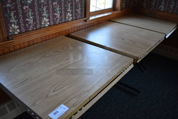 3 Wood Pattern Tables w/ Drop Down Leaves on Metal Table Base. 36x36x30.5. Open: 50.5x50.5x30.5. 3 Times Your Bid! (sunroom dining room) - Image 2 of 5