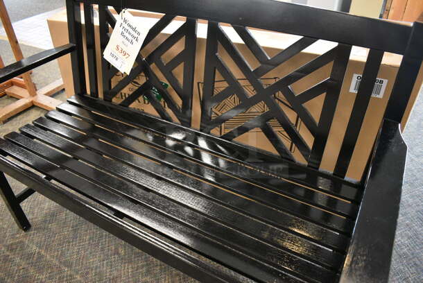 BRAND NEW! Achla Black Wooden Bench. 50x23x35. (garden center) - Image 4 of 5