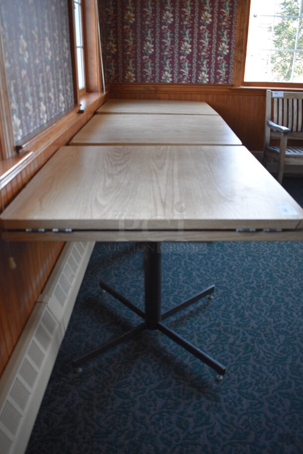 3 Wood Pattern Tables w/ Drop Down Leaves on Metal Table Base. 36x36x30.5. Open: 50.5x50.5x30.5. 3 Times Your Bid! (sunroom dining room) - Image 3 of 5