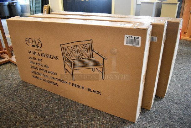 3 BRAND NEW! Achla Wooden Benches; Black, Ivory, Natural. 50x23x35. 3 Times Your Bid! (garden center) - Image 2 of 5