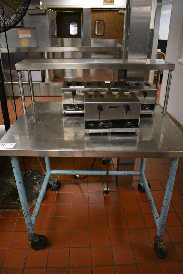 Stainless Steel Commercial Table w/ Over Shelf on Commercial Casters. 42x33x50. (kitchen)