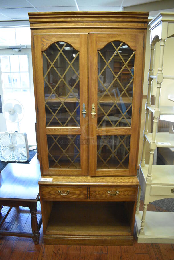 Wooden Cabinet w/ 2 Doors, Drawer and Under Shelf. 34x18x80. (gift shop)