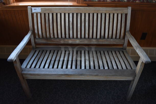 Wooden Bench w/ Arm Rests. 49x30x35. (sunroom dining room)