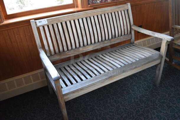 Wooden Bench w/ Arm Rests. 49x30x35. (sunroom dining room) - Image 2 of 4