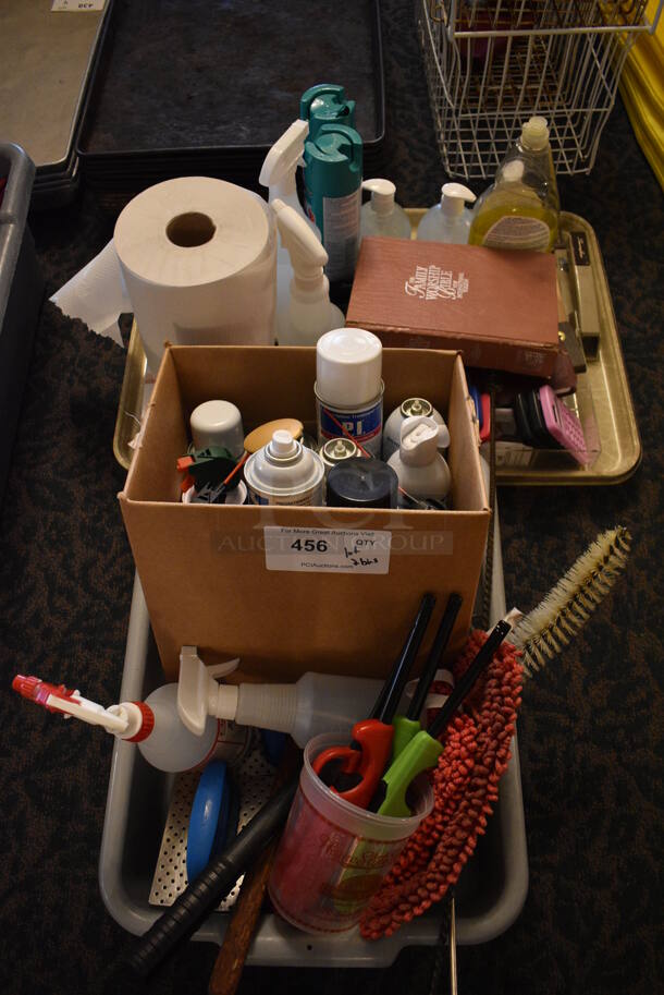 ALL ONE MONEY! Lot of 2 Bins of Various Items Including Cleaner, Soap and Lighters! (main dining room)
