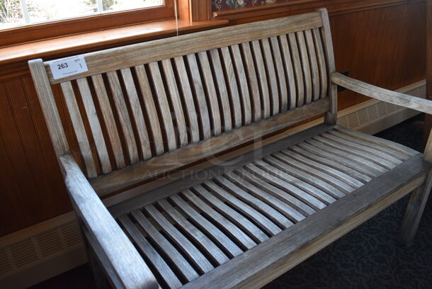 Wooden Bench w/ Arm Rests. 49x30x35. (sunroom dining room) - Image 3 of 4