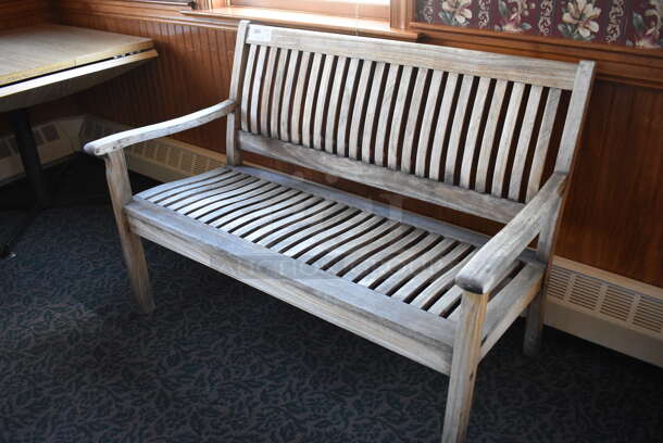 Wooden Bench w/ Arm Rests. 49x30x35. (sunroom dining room) - Image 4 of 4