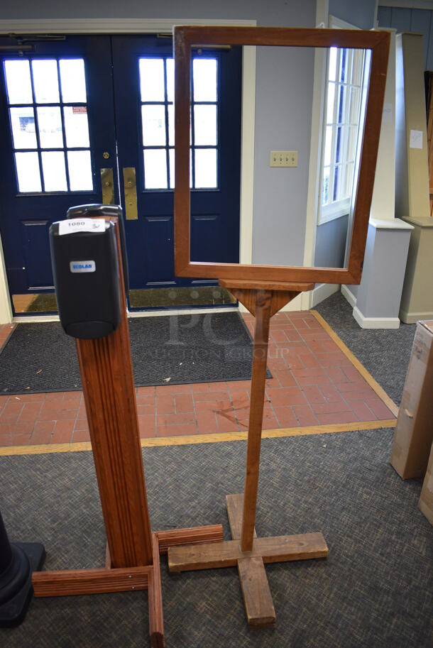 3 Various Items; Ash Tray, Hand Sanitizer Stand and Wooden Stand. Includes 26x26x49. 3 Times Your Bid! (garden center) - Image 2 of 4