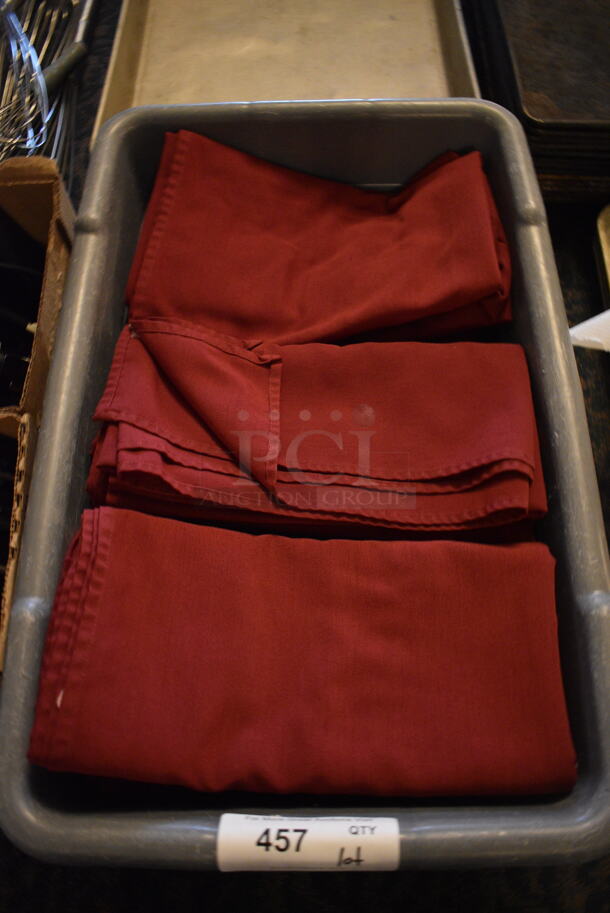 ALL ONE MONEY! Lot of Red Tablecloths in Gray Bus Bin! 24x16x8.5. 54x54. (main dining room) - Image 1 of 4
