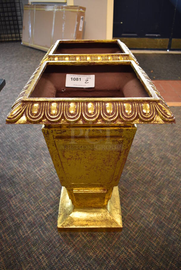 2 Gold Colored Planters. 15x15x24. 2 Times Your Bid! (garden center)