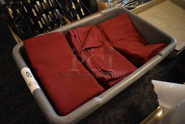 ALL ONE MONEY! Lot of Red Tablecloths in Gray Bus Bin! 24x16x8.5. 54x54. (main dining room) - Image 2 of 4