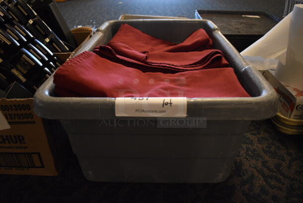 ALL ONE MONEY! Lot of Red Tablecloths in Gray Bus Bin! 24x16x8.5. 54x54. (main dining room) - Image 3 of 4