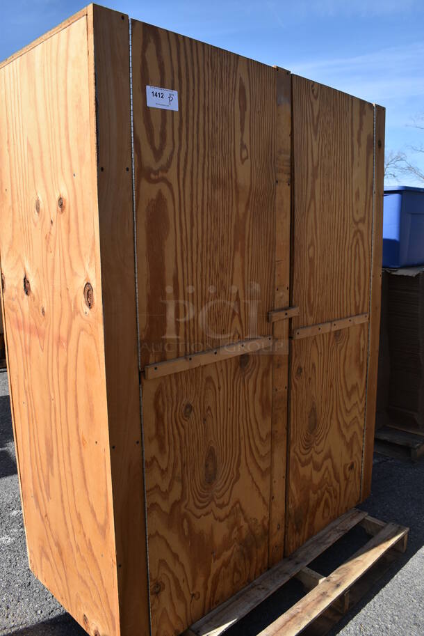 ALL ONE MONEY! Pallet Lot of Various Items Including Wooden 2 Door Cabinet. 56x26x70. (warehouse)