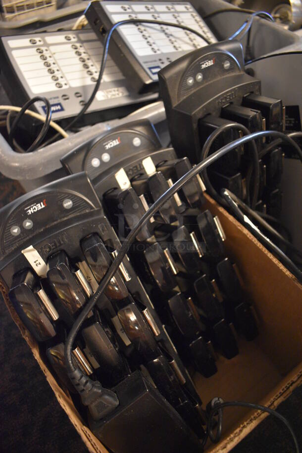 ALL ONE MONEY! Lot of 7 Jtech Table Beeper System Charging Bases w/ a Total of 55 Beepers. 5x13x2. (main dining room) - Image 4 of 8