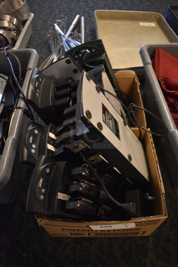 ALL ONE MONEY! Lot of 7 Jtech Table Beeper System Charging Bases w/ a Total of 55 Beepers. 5x13x2. (main dining room) - Image 8 of 8
