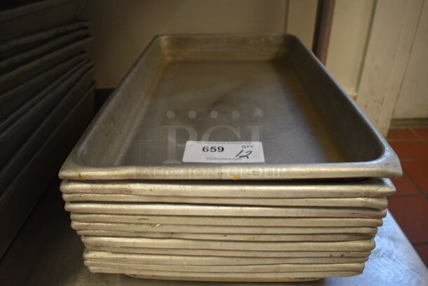 12 Metal Baking Pans. 13x21x2. 12 Times Your Bid! (drop in bin kitchen)