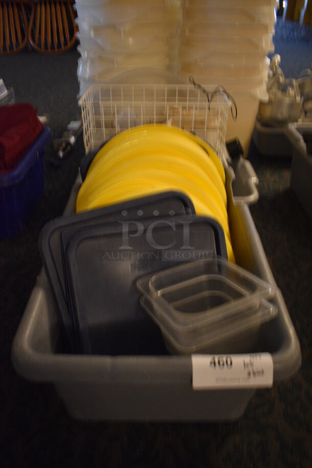 ALL ONE MONEY! Lot of 2 Bins of Various Items Including Lids and Wire Basket! (main dining room) - Image 1 of 5