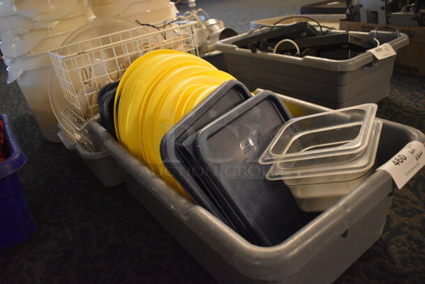 ALL ONE MONEY! Lot of 2 Bins of Various Items Including Lids and Wire Basket! (main dining room) - Image 3 of 5
