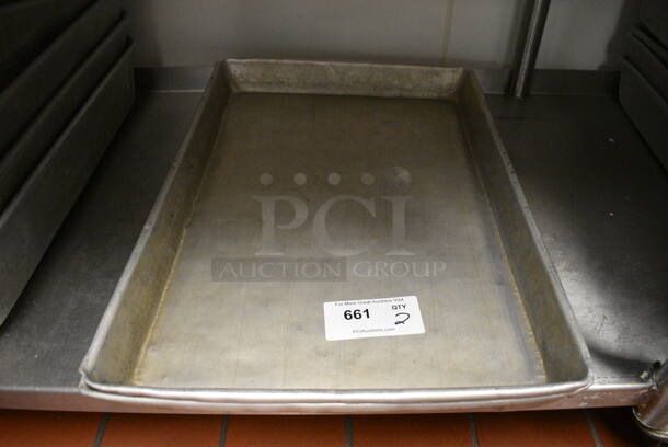 2 Metal Baking Pans. 18x25.5x2. 2 Times Your Bid! (drop in bin kitchen)