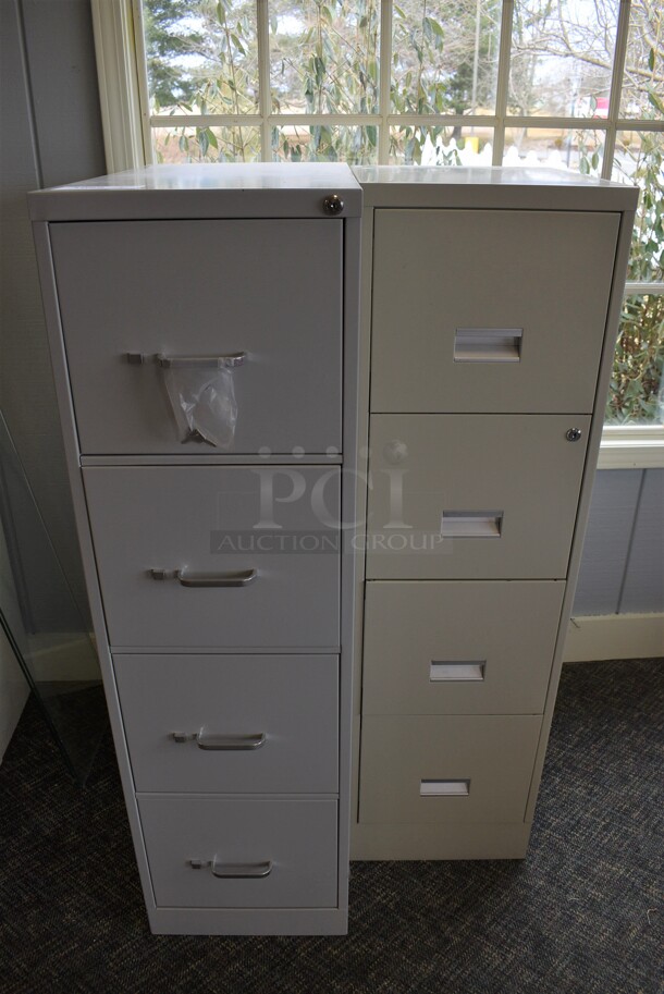 2 Metal 4 Drawer Filing Cabinets. 15x27x52, 15x18x52. 2 Times Your Bid! (garden center)