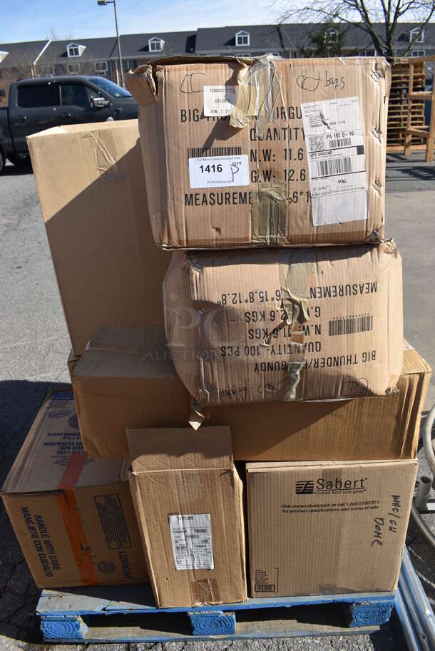 ALL ONE MONEY! Pallet Lot of Various Items Including Big Thunder Bags and Paper Products. (warehouse) - Image 1 of 5