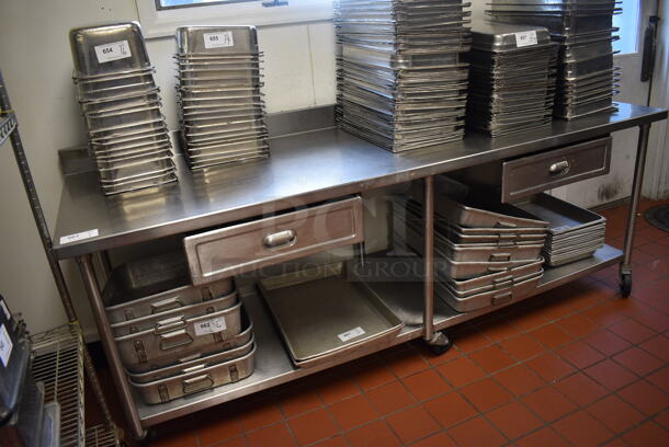 Stainless Steel Commercial Table w/ Back Splash, 2 Drawers and Under Shelf on Commercial Casters. Does Not Come w/ Contents. 96x30x40. (drop in bin kitchen) - Image 3 of 6