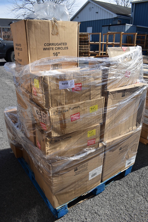 ALL ONE MONEY! Pallet Lot of Various Items Including Corrugated Circles and Platters. (warehouse) - Image 1 of 6