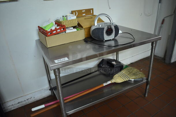 Stainless Steel Commercial Table w/ Contents Including Radio and Broom. 48x30x33.5. (bakery kitchen) - Image 2 of 5