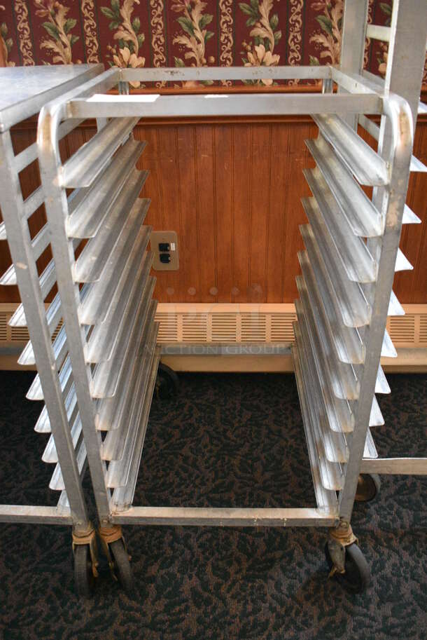 Metal Commercial Pan Transport Rack on Commercial Casters. 20.5x26x38.5. (sunroom dining room)