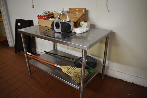 Stainless Steel Commercial Table w/ Contents Including Radio and Broom. 48x30x33.5. (bakery kitchen) - Image 5 of 5