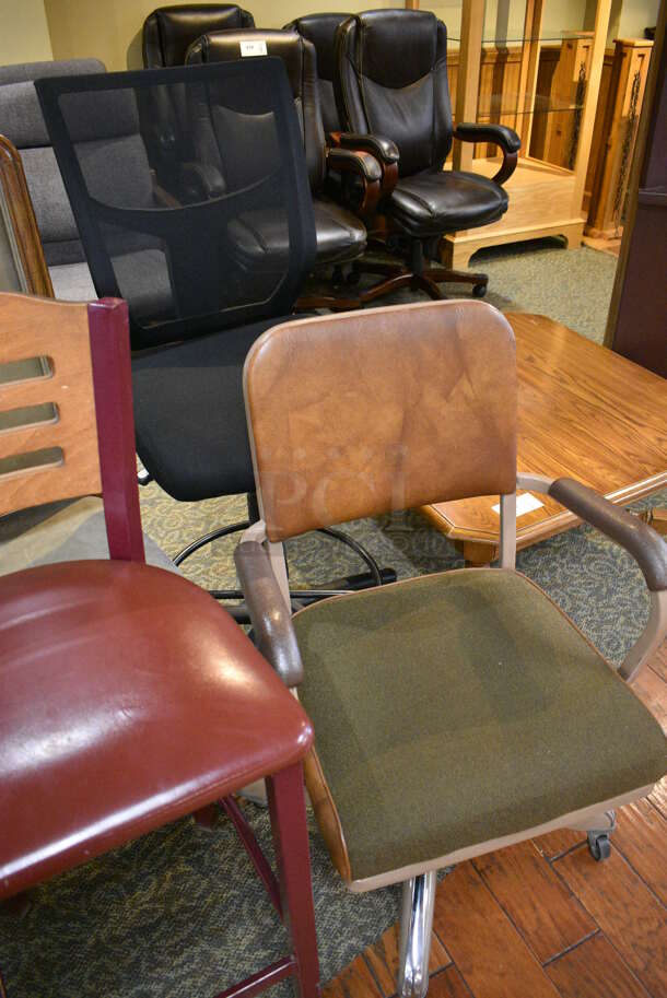 6 Various Chairs Including 2 Wooden Dining, Wooden Bar Height and 3 Office Chairs. Includes 22x19x36. 6 Times Your Bid! (gift shop) - Image 4 of 5