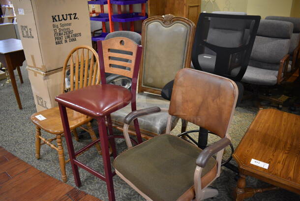 6 Various Chairs Including 2 Wooden Dining, Wooden Bar Height and 3 Office Chairs. Includes 22x19x36. 6 Times Your Bid! (gift shop) - Image 5 of 5