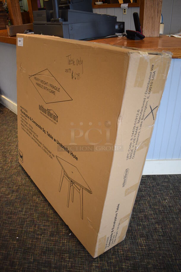BRAND NEW IN BOX! Outdoor Interiors Eucalyptus and Composite Square Table. (garden center) - Image 2 of 4